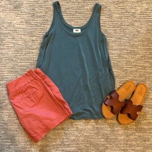 LOFT Khaki Shorts & Teal Old Navy Tank Outfit
